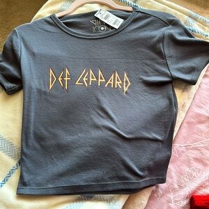 Tilly’s Def Leppard baby tee, grey with colored letters, never worn with tags